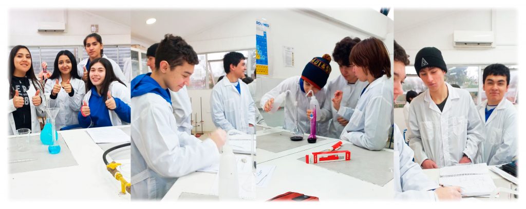 Laboratorio de ciencias: estudiantes de 2°Medio A asisten al laboratorio a practicar la teoría aprendida en clases de Química – Colegio Concepción Talca.